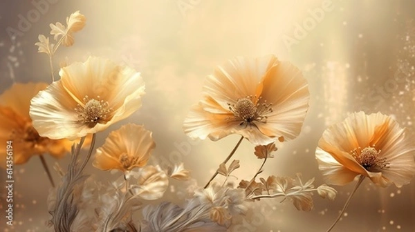 Fototapeta Soft whimsical ethereal flowers background. Generative AI