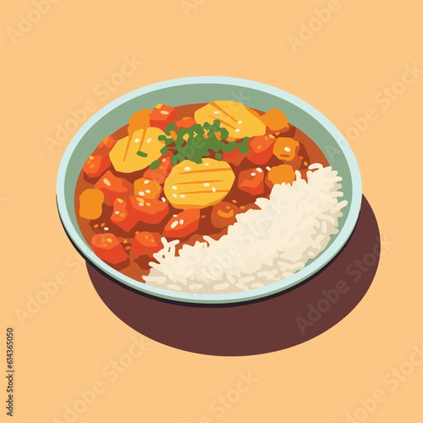 Fototapeta Japanese Curry rice in flat vector and isometric style