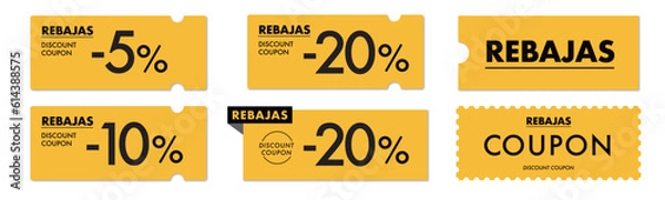 Fototapeta スペインのセールに使えるシンプルな黄色のクーポンベクターアイコンセット