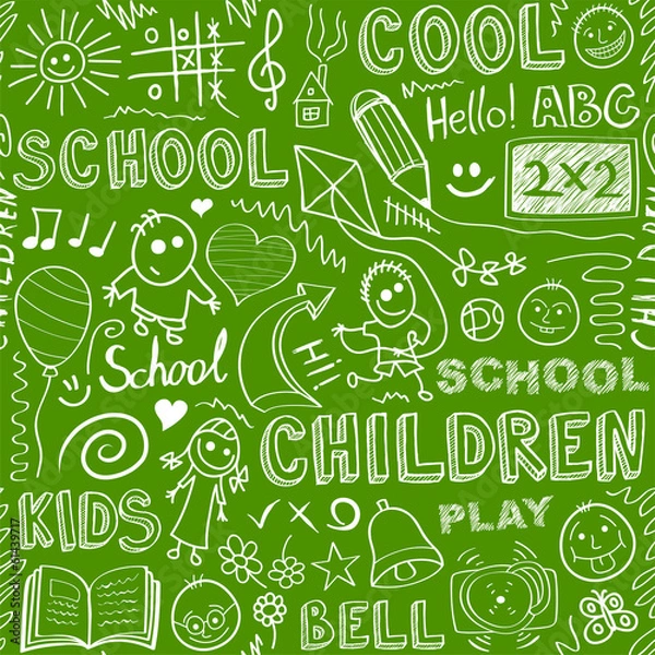 Fototapeta Back to school. Sketchy elements seamless pattern.