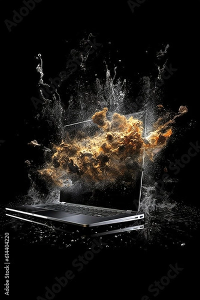 Fototapeta Generative AI illustration of next generation laptop exploding the screen