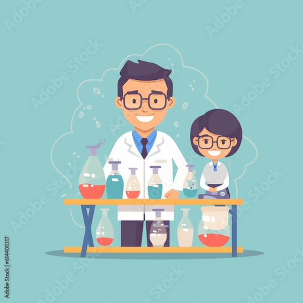 Fototapeta  male teacher is busy guiding his students working on a science project in the science laboratory