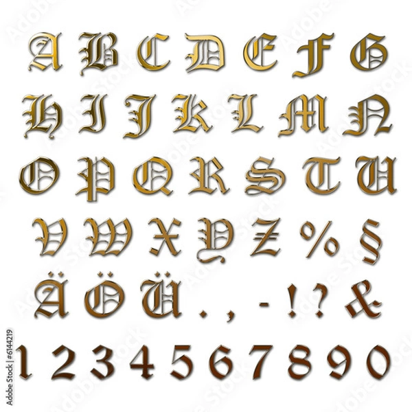 Obraz Gold letters ancient with silver edge + numbers