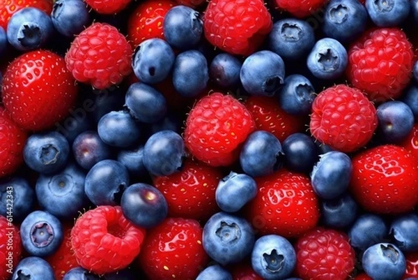 Fototapeta blueberries and raspberries. Generative AI
