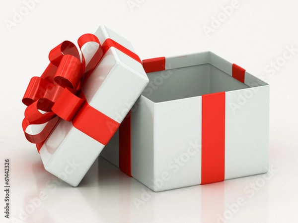 Obraz open white gift boxes with red ribbon