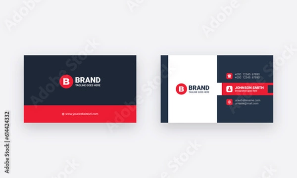 Fototapeta Professional business card design template. Simple clean business card layout with red color shape.