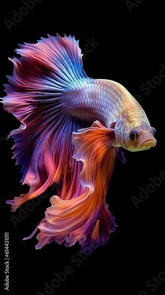 Fototapeta Betta fish, beautiful fish in dark background (Ai generated)