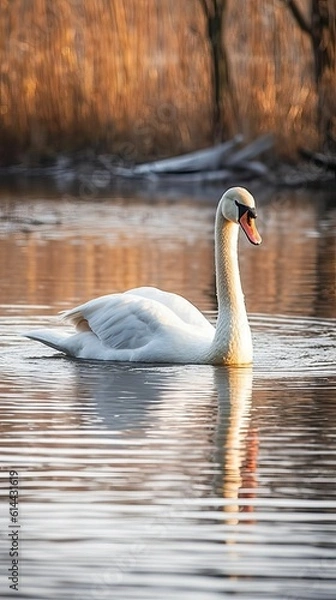 Obraz Swan on the lake, sunset (Ai generated)