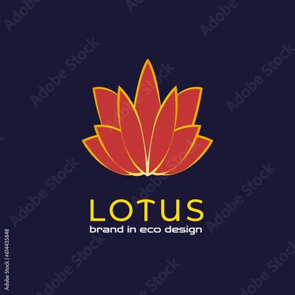 Obraz Blossom lily lotus symbol on dark background. Flower beauty template logo modern design. Vector illustration