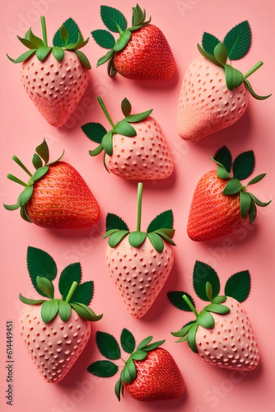 Fototapeta red and pink strawberries on a pink background 