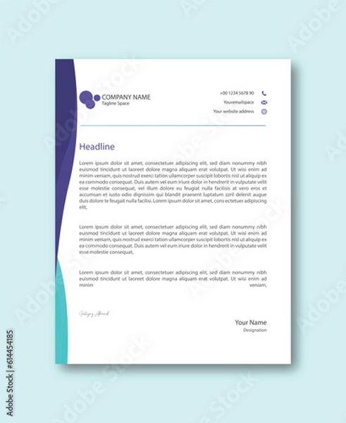 Fototapeta Abstract Corporate Business Style Letterhead Design Vector Template For Your Project. Simple And Clean Print Ready Design, Elegant Flat Design Vector Illustration.