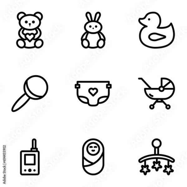 Fototapeta Set of Nursery, Baby Related Thin Line Icons - EDITABLE STROKE - EPS Vector
