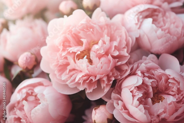 Fototapeta Bouquet of soft pink peony background. Flowers pattern texture