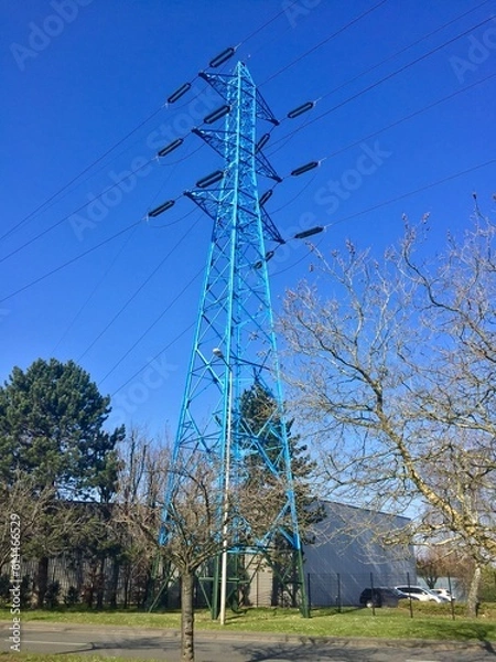 Fototapeta pylône électrique bleu