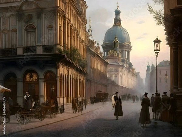 Obraz Street of St. Petersburg in 18th century. Day
