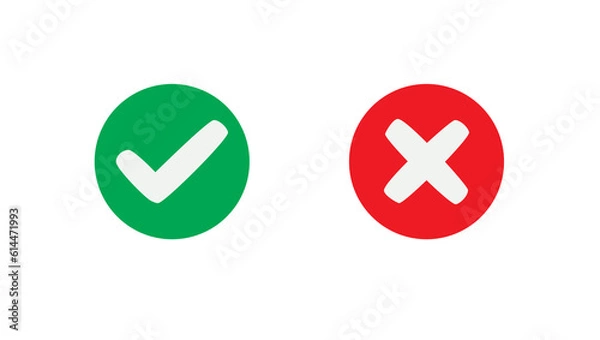 Fototapeta tick icon set, red and green icon, right or wrong icon, illustration
