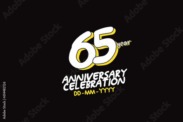 Fototapeta 65th, 65 years, 65 year anniversary with white character with yellow shadow on black background-vector