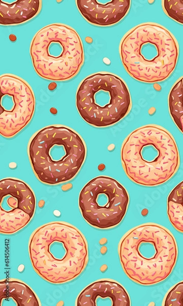 Fototapeta Seamless pattern with donuts created with generative AI