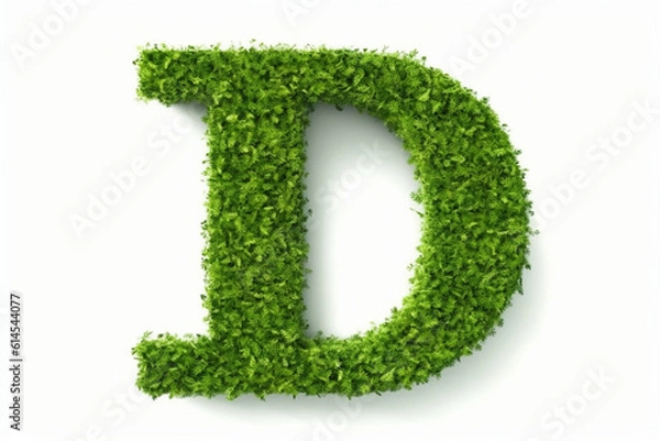 Fototapeta A letter d with grass on a white background, eco text effect, isolated letter with grass effect high quality