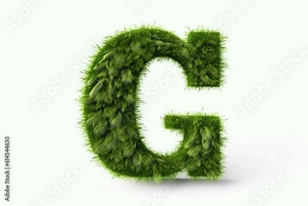 Fototapeta A letter g with grass on a white background, eco text effect, isolated letter with grass effect high quality