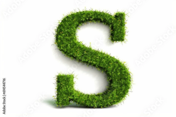 Fototapeta A letter s with grass on a white background, eco text effect, isolated letter with grass effect high quality