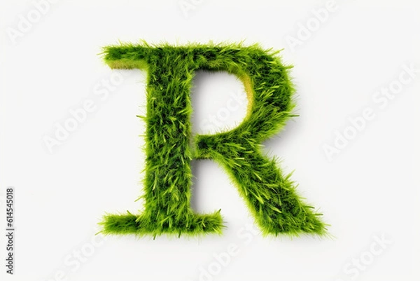 Fototapeta A letter r with grass on a white background, eco text effect, isolated letter with grass effect high quality