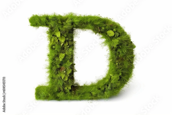 Fototapeta A letter d with grass on a white background, eco text effect, isolated letter with grass effect high quality