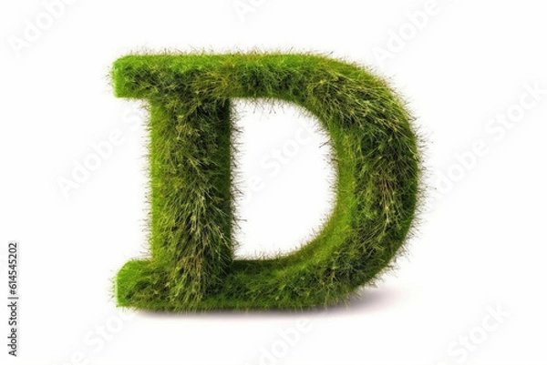 Fototapeta A letter d with grass on a white background, eco text effect, isolated letter with grass effect high quality