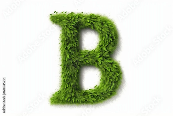Fototapeta A letter b with grass on a white background, eco text effect, isolated letter with grass effect high quality
