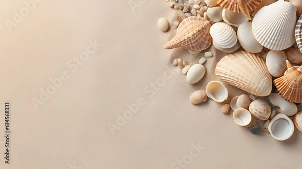 Fototapeta a group of seashells and rocks on sand