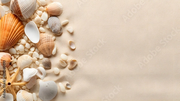 Fototapeta a group of seashells and rocks on sand