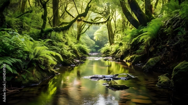 Fototapeta a river with trees around it