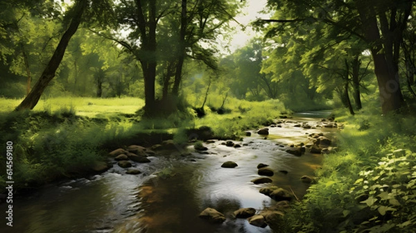 Fototapeta a river with trees around it