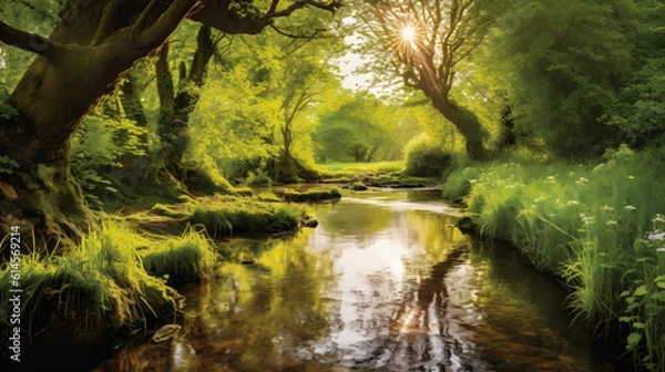 Fototapeta a river with trees around it