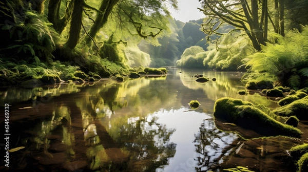 Fototapeta a river with trees around it