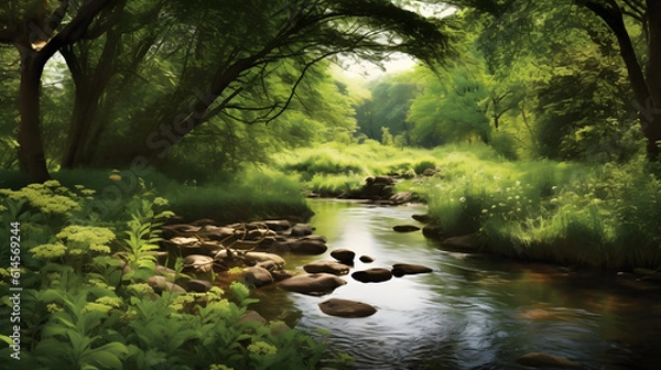 Fototapeta a river with trees around it