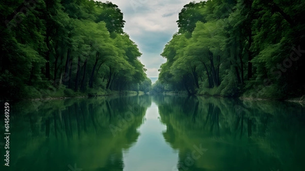 Fototapeta a river with trees around it