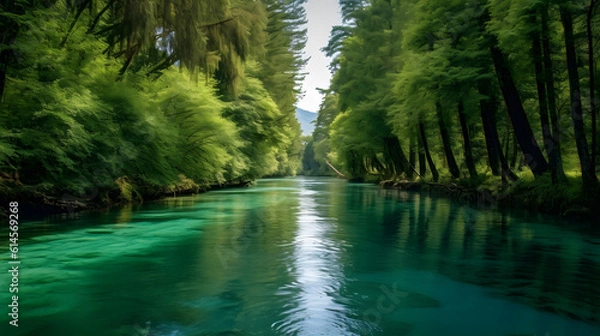 Fototapeta a river with trees around it