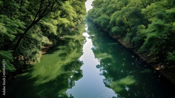 Fototapeta a river with trees around it