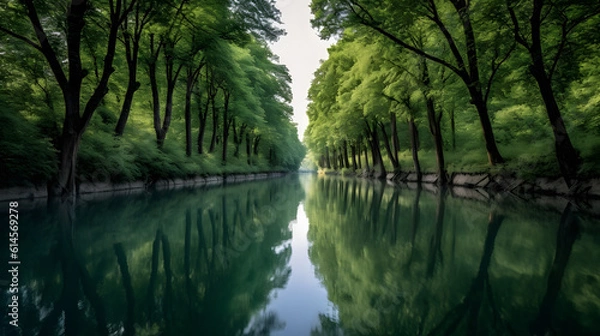 Fototapeta a river with trees around it