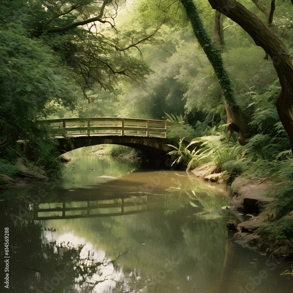 Fototapeta a river with trees around it