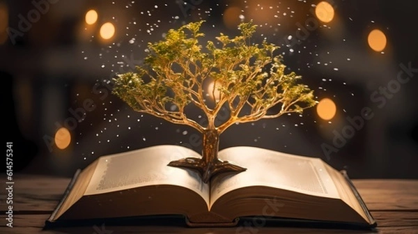 Fototapeta planting seed tree of knowledge and wisdom in the opening book - Created using generative AI tools