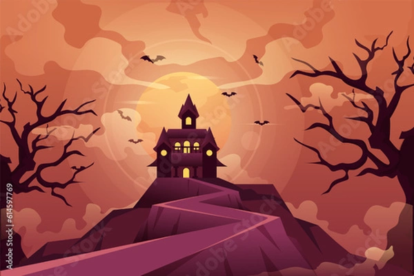 Obraz Halloween Scene Flat Design Illustration