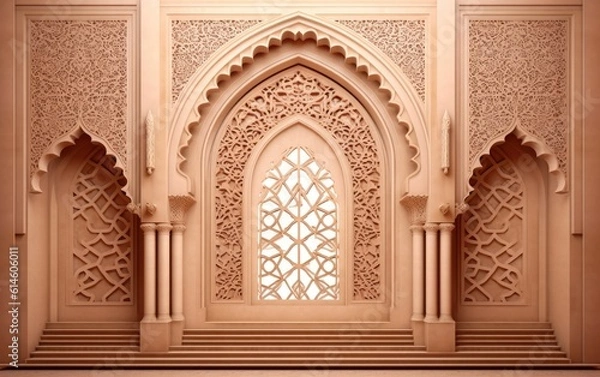 Obraz Arabic, Islamic style wall design with arch and Arabic pattern. 