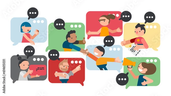 Obraz Online remote video conference call. Business communication via internet concept. Virtual distant work of people, colleagues team. Flat graphic vector illustration isolated on white background.