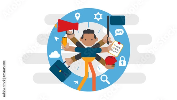 Obraz Set of males performing multitasking in office