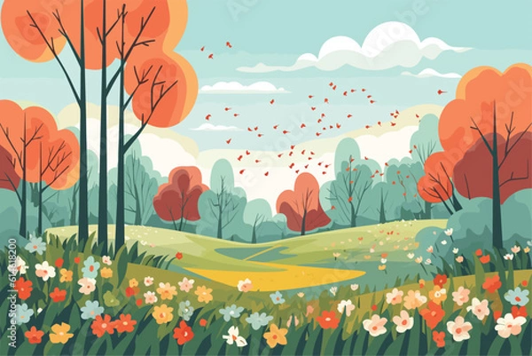 Obraz spring season flat design vector illustration, spring season background