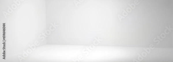 Fototapeta Empty white corner room with wall in studio 3d vector background. Clean interior perspective view hall mockup for presentation or exhibition illustration. Realistic photo shoot area with light