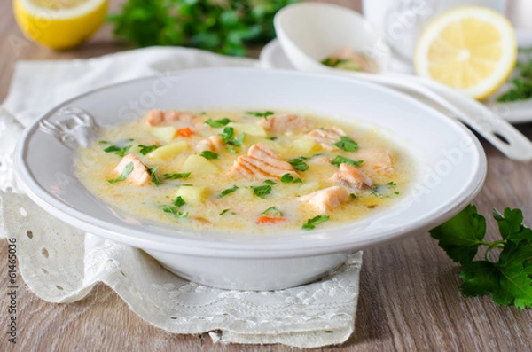 Obraz Cheese soup with salmon