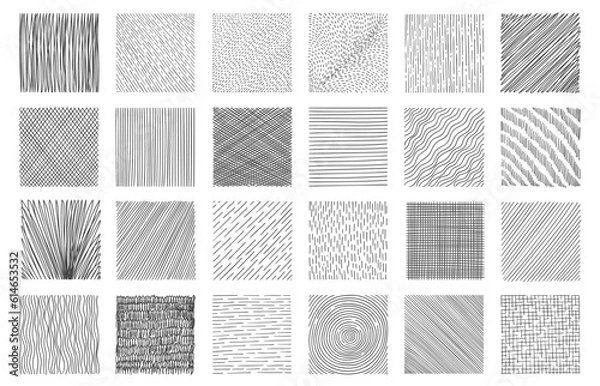Fototapeta Hatching squares. Doodle geometric frame with crosshatch scratches, messy monochrome scratch drawing technic, paper draft artistic design. Vector isolated set